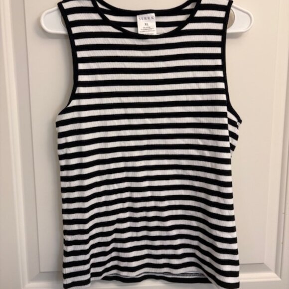 Serra Tops - Black & White Striped Sleeveless Tank Top (XL)